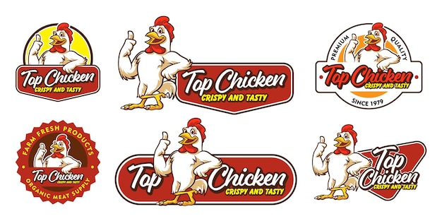 Набор мультяшных куриных логотипов Premium векторы