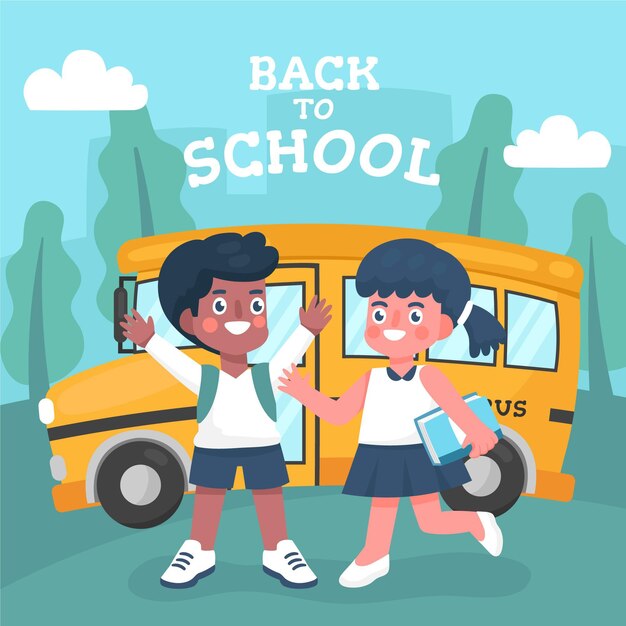 Cartoon children back to school concept