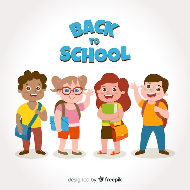 Cartoon children back to school