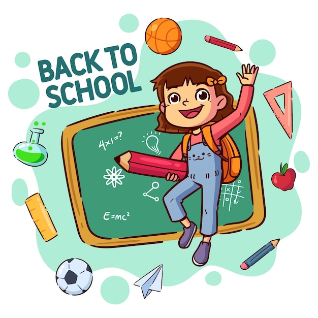 Cartoon children back to school