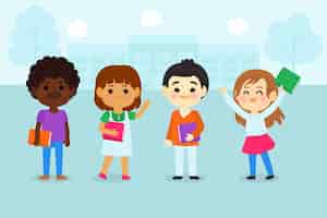 Free vector cartoon children back to school