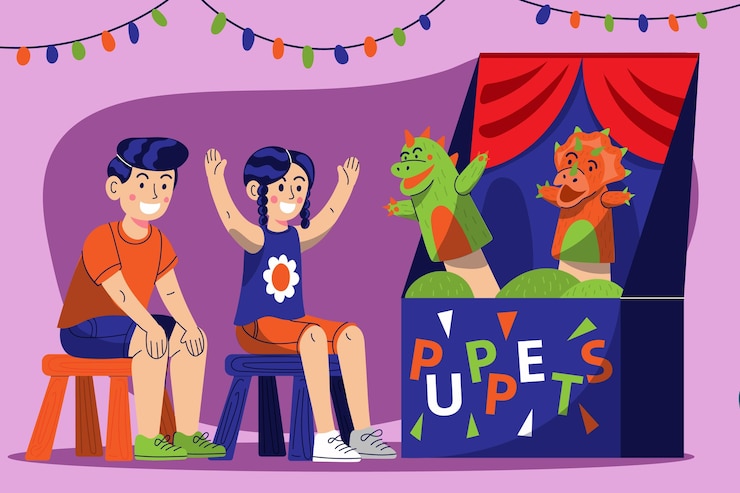 Free Vector cartoon children watching puppet show