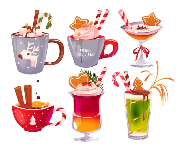 Free vector cartoon christmas alcohol drinks collection