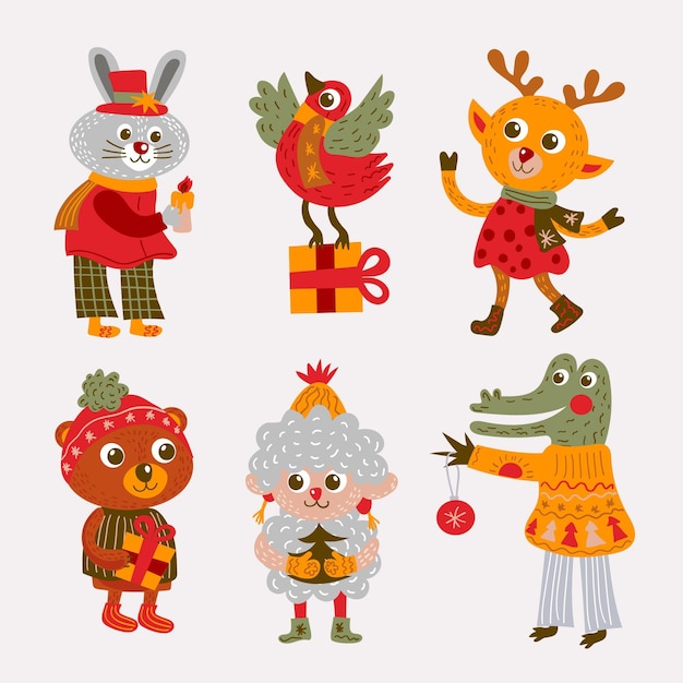 Free vector cartoon christmas characters collection