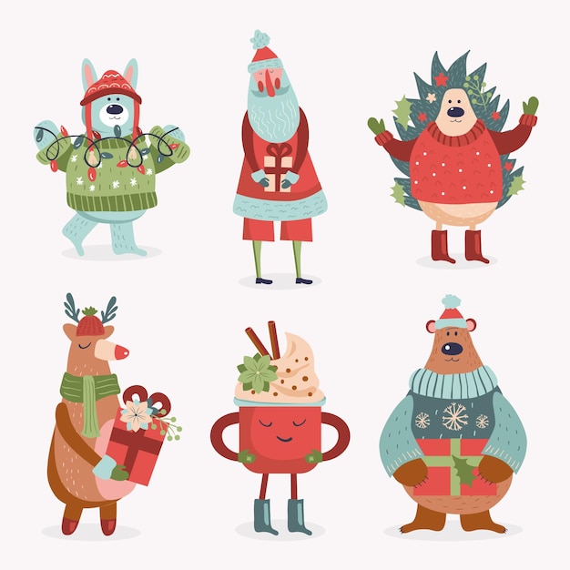 Free vector cartoon christmas characters collection