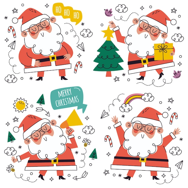 Free Vector cartoon christmas element stickers  set