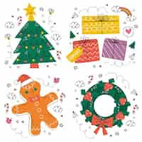 Free vector cartoon christmas element stickers  set