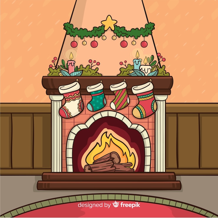 Free Vector cartoon christmas fireplace scene