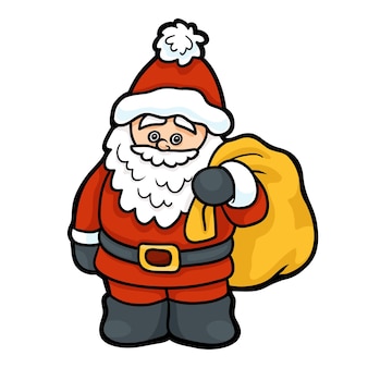 Cartoon christmas illustration for children vector santa claus with a bag of gifts