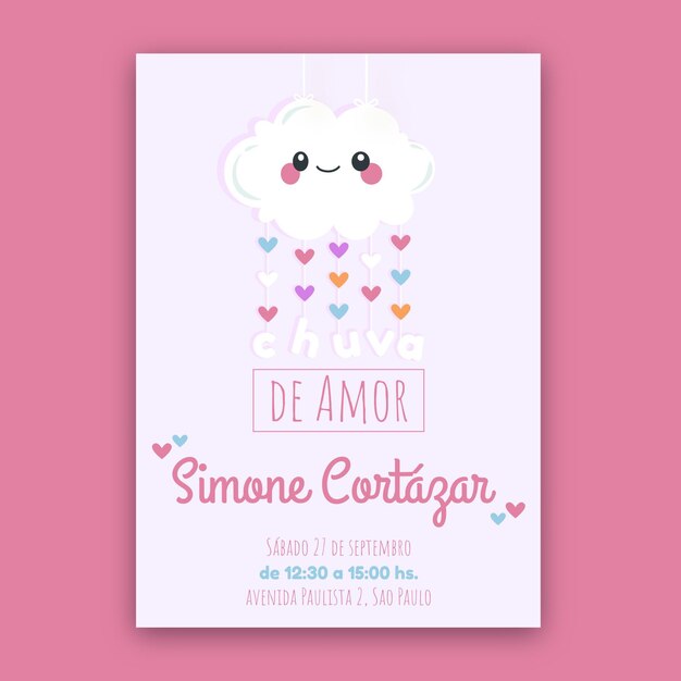 Cartoon chuva de amor baby shower invitation