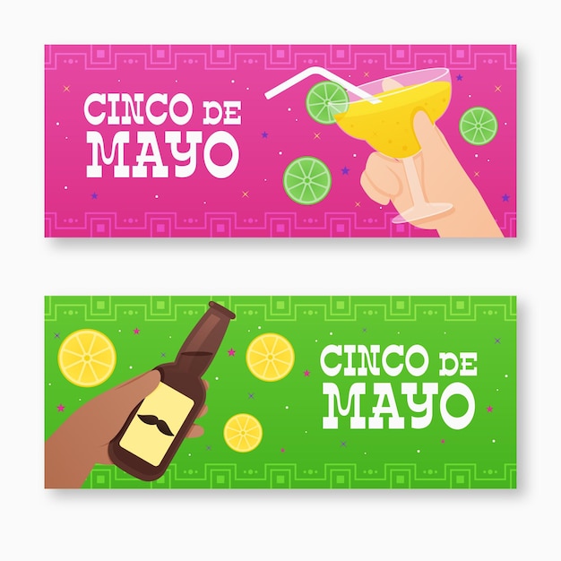 무료 벡터 만화 cinco de mayo 배너 세트