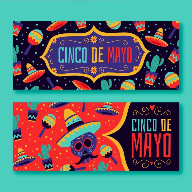 Vettore gratuito set di banner di cinco de mayo del fumetto