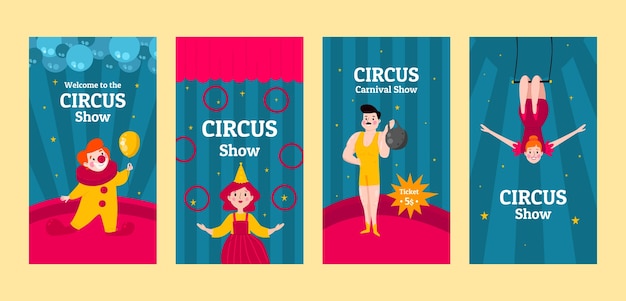 Vettore gratuito il circo dei cartoni animati mostra storie di instagram