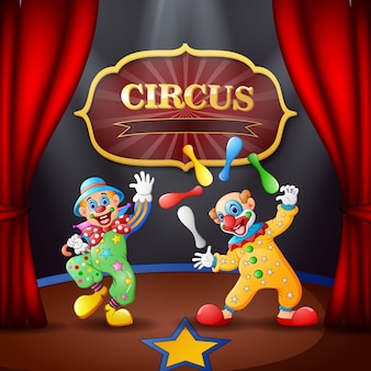 Цирковое шоу мультфильмов с клоунами на сцене