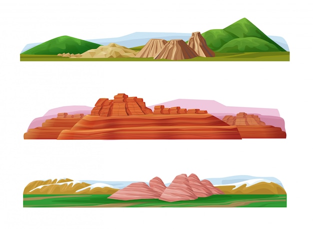 漫画のカラフルな山の風景セット