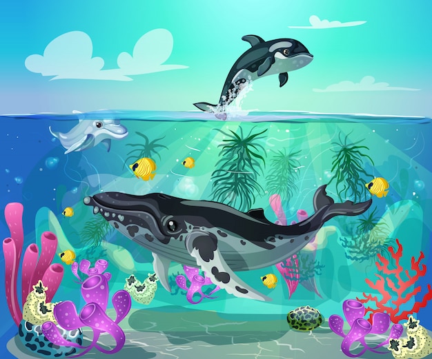 Cartone animato sfondo colorato vita di mare
