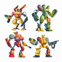 Free vector cartoon combat robots. battle androids with artificial intelligence in protective armor