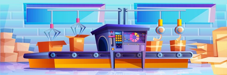Free Vector cartoon conveyor belt with cardboard boxes