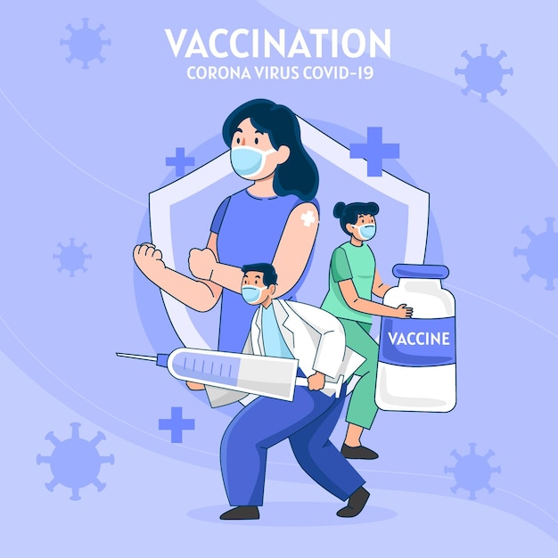 Cartoon coronavirus vaccine illustration