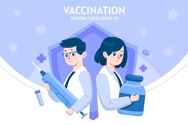 Cartoon coronavirus vaccine illustration