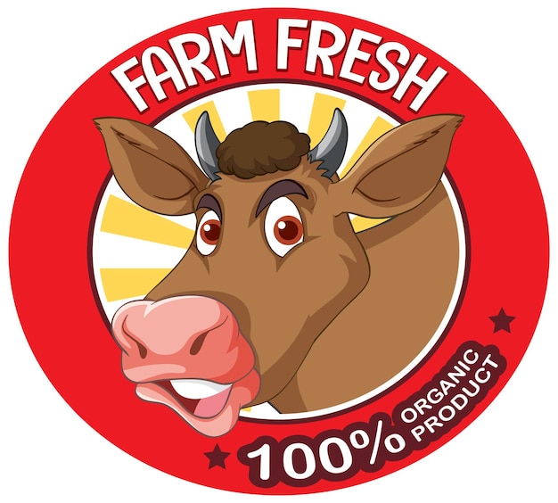 Free vector cartoon cow with farm fresh label