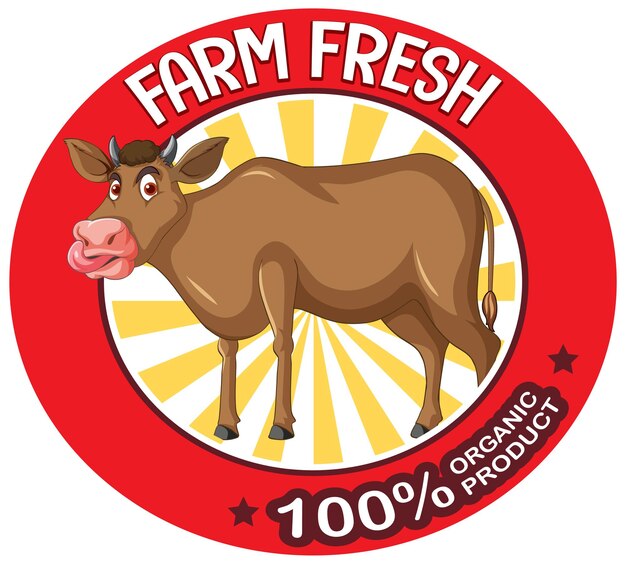 Cartoon cow with farm fresh label