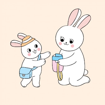 学校​の​母親​と​赤ちゃん​ウサギ​に​かわいい​漫画​。