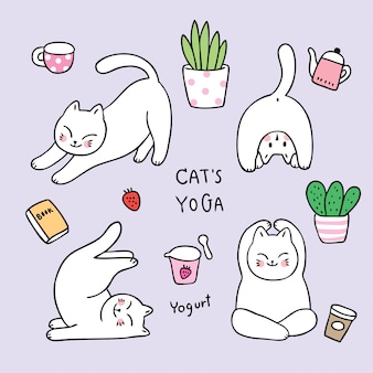 漫画イラスト猫ストレッチ 動物ヨガのコンセプト ヨガをしている子猫 プレミアムベクター 漫画イラスト猫ストレッチ 動物ヨガのコンセプト ヨガをしている子猫 プレミアムベクター