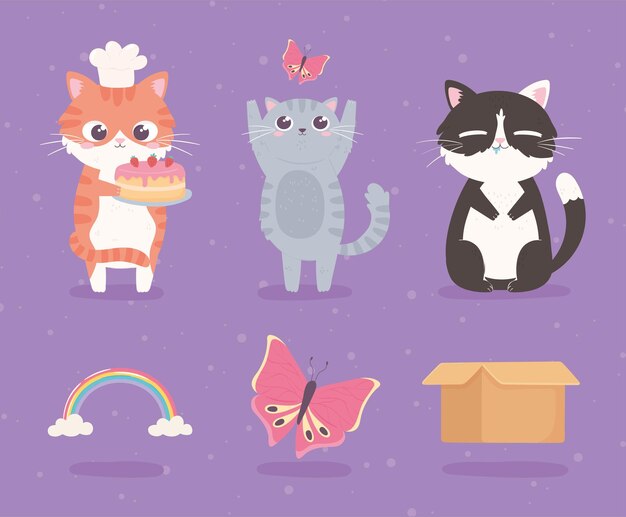 雲の上の虹の尾を持つかわいい猫かわいいキャラクター プレミアムベクター 雲の上の虹の尾を持つかわいい猫かわいいキャラクター プレミアムベクター