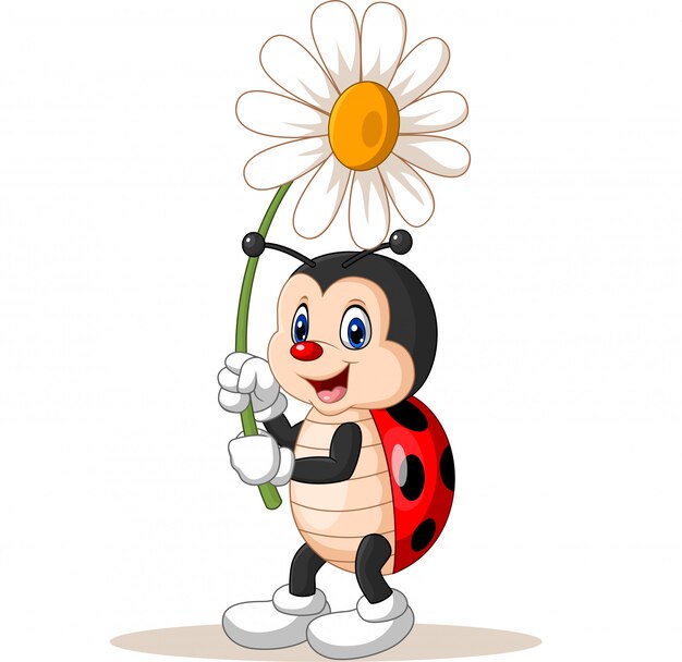 Premium Vector Cartoon Cute Ladybug Holding Flower