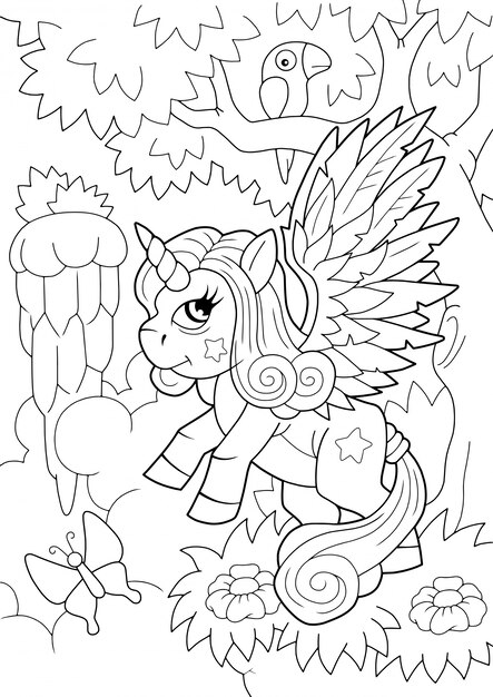 Kids Coloring Page Unicorn Set For Coloring Book Premium Vector