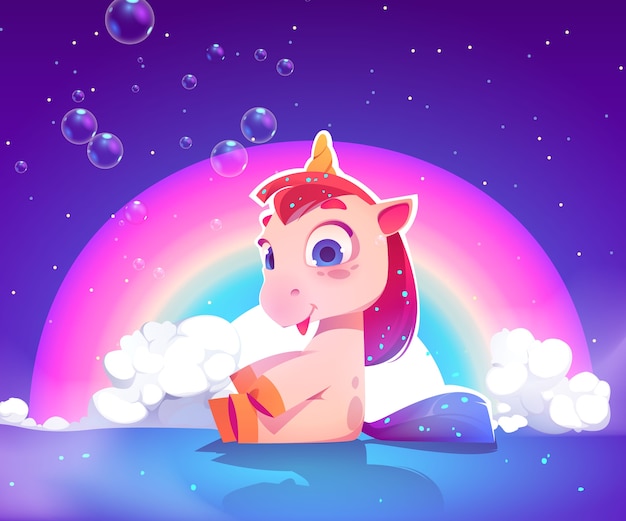 Free vector cartoon cute unicorn with raibow