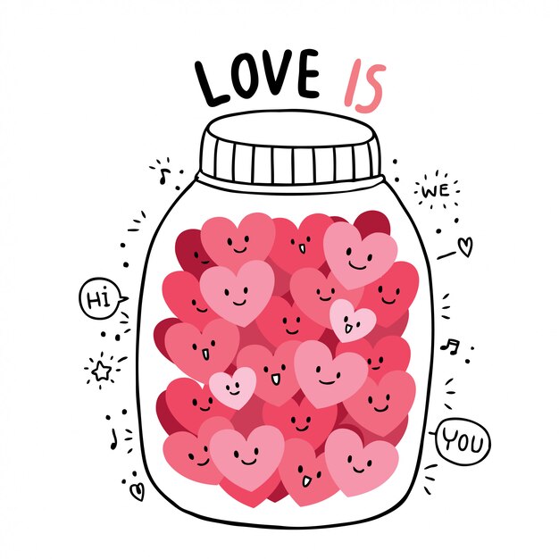 Cartoon cute valentines day doodle many hearts vector.