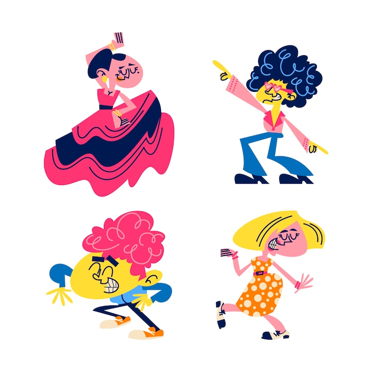 Free Vector cartoon dance moves stickers collection