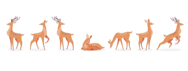 Free vector cartoon deer set