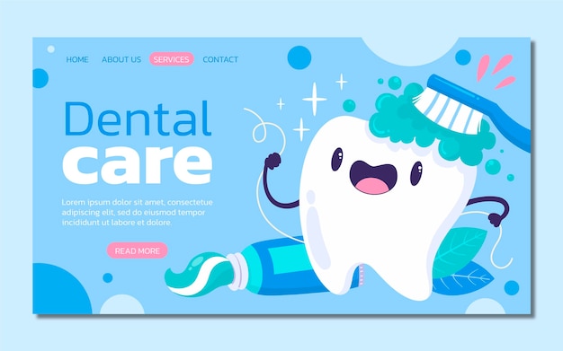 Cartoon dental care landing page template