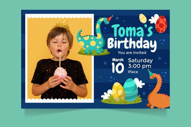 Cartoon dinosaur birthday invitation template