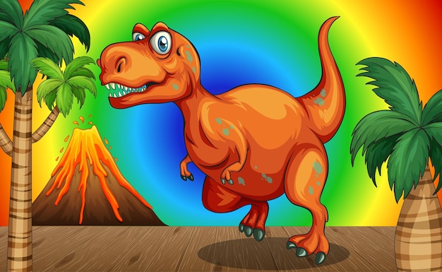 Cartoon dinosaur on rainbow gradient background