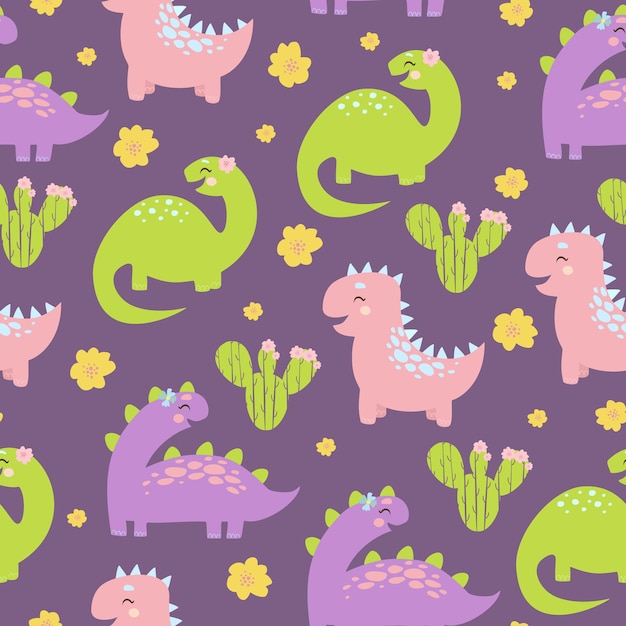 Free vector cartoon dinosaur seamless pattern