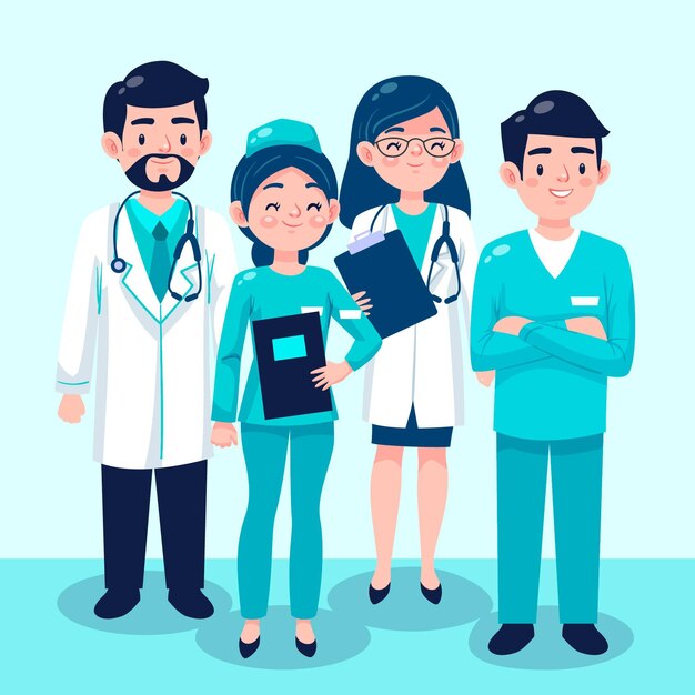 Cartoon doctors and nurses collection illustration