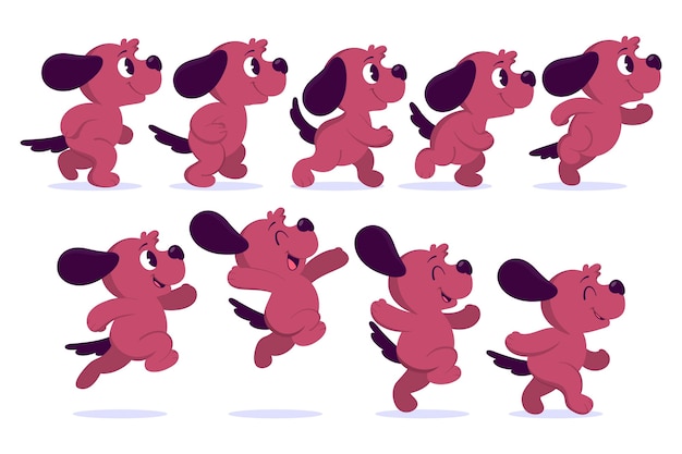 Бесплатное векторное изображение Кадры анимации мультяшная собака