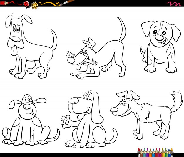 白黒漫画犬キャラクター大セット プレミアムベクター