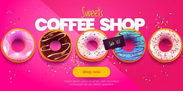 Free vector cartoon donuts background banner