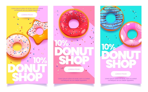 Free vector cartoon donuts vertical banner set