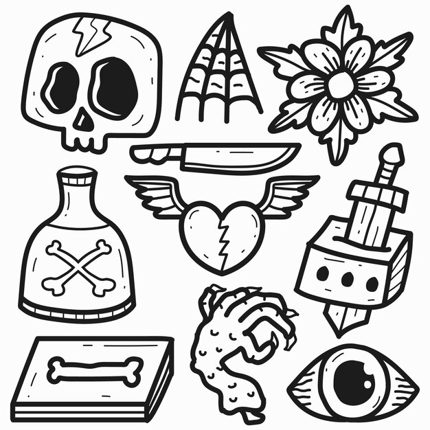 手描きハロウィーン落書きデザインイラスト プレミアムベクター