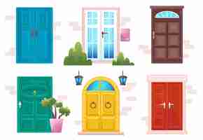 Free vector cartoon doors in modern and classic style set