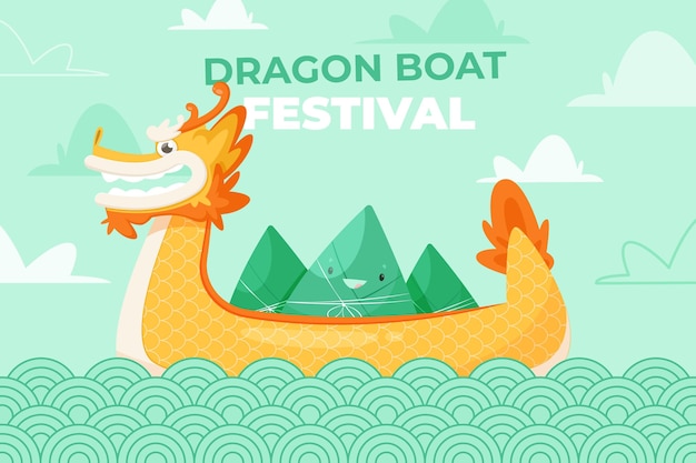 Бесплатное векторное изображение Мультфильм лодка дракона фон
