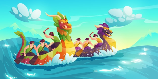 Free vector cartoon dragon boat background