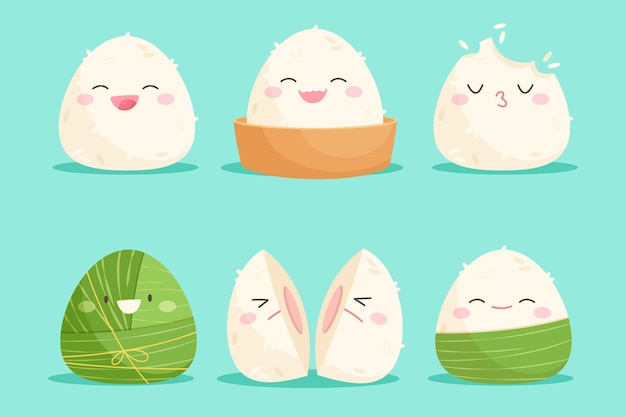 Free vector cartoon dragon boat's zongzi collection