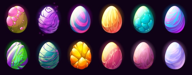 Free vector cartoon dragon eggs with different eggshell set